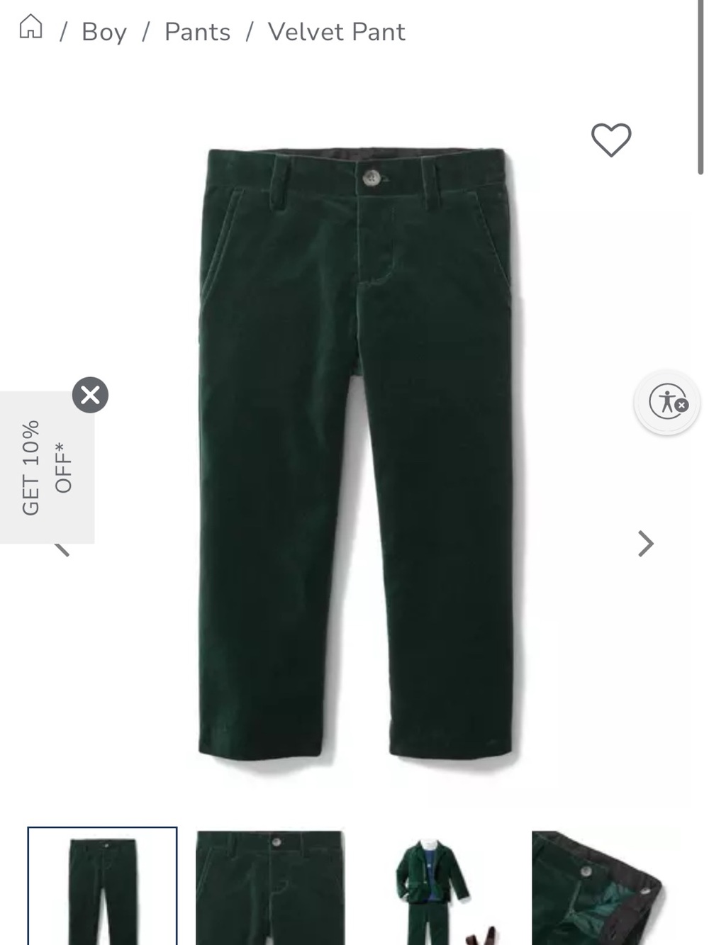 Janie and Jack velvet pant green